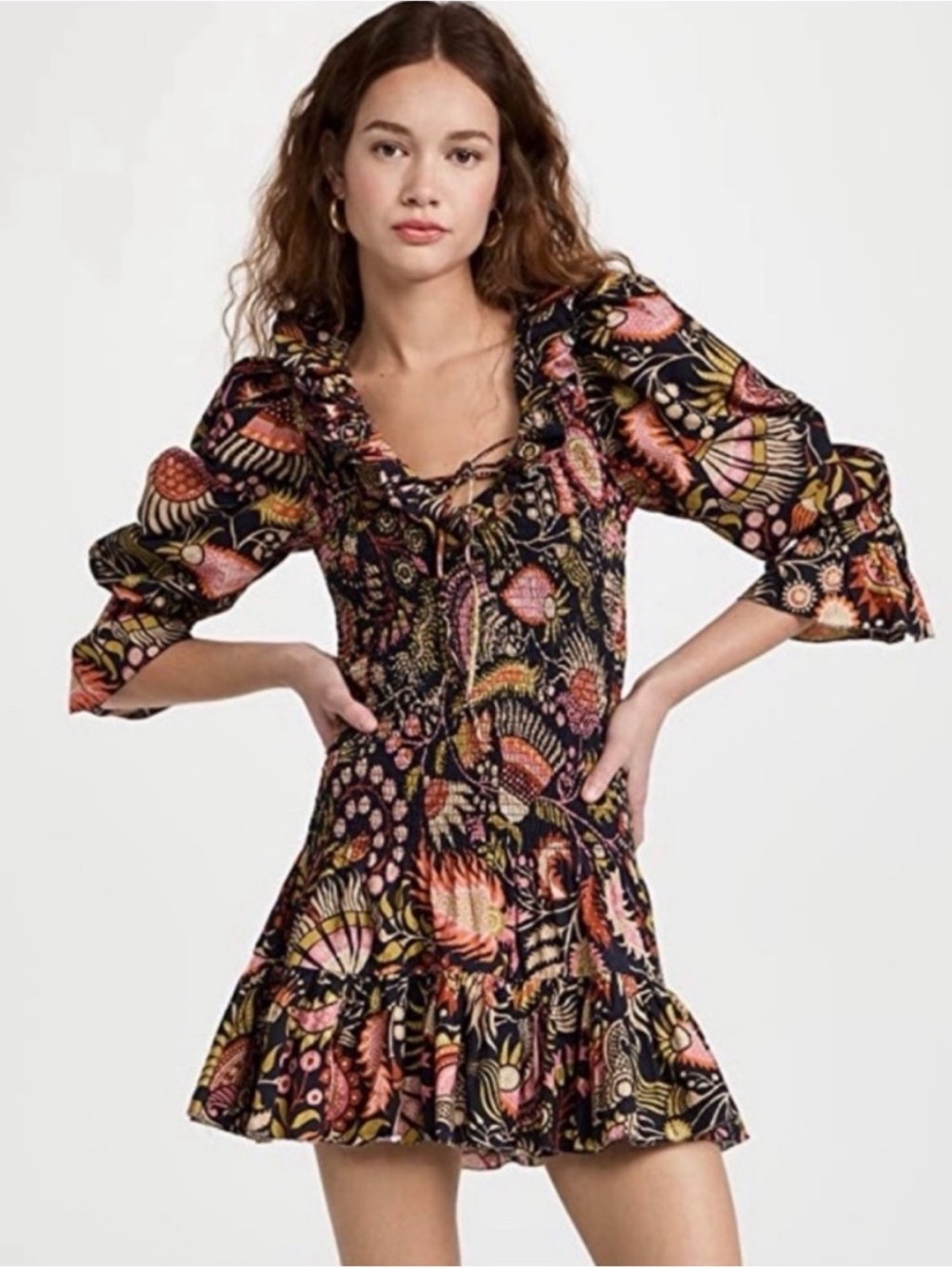 Floral Ruffle Mini Dress in Black and Pink